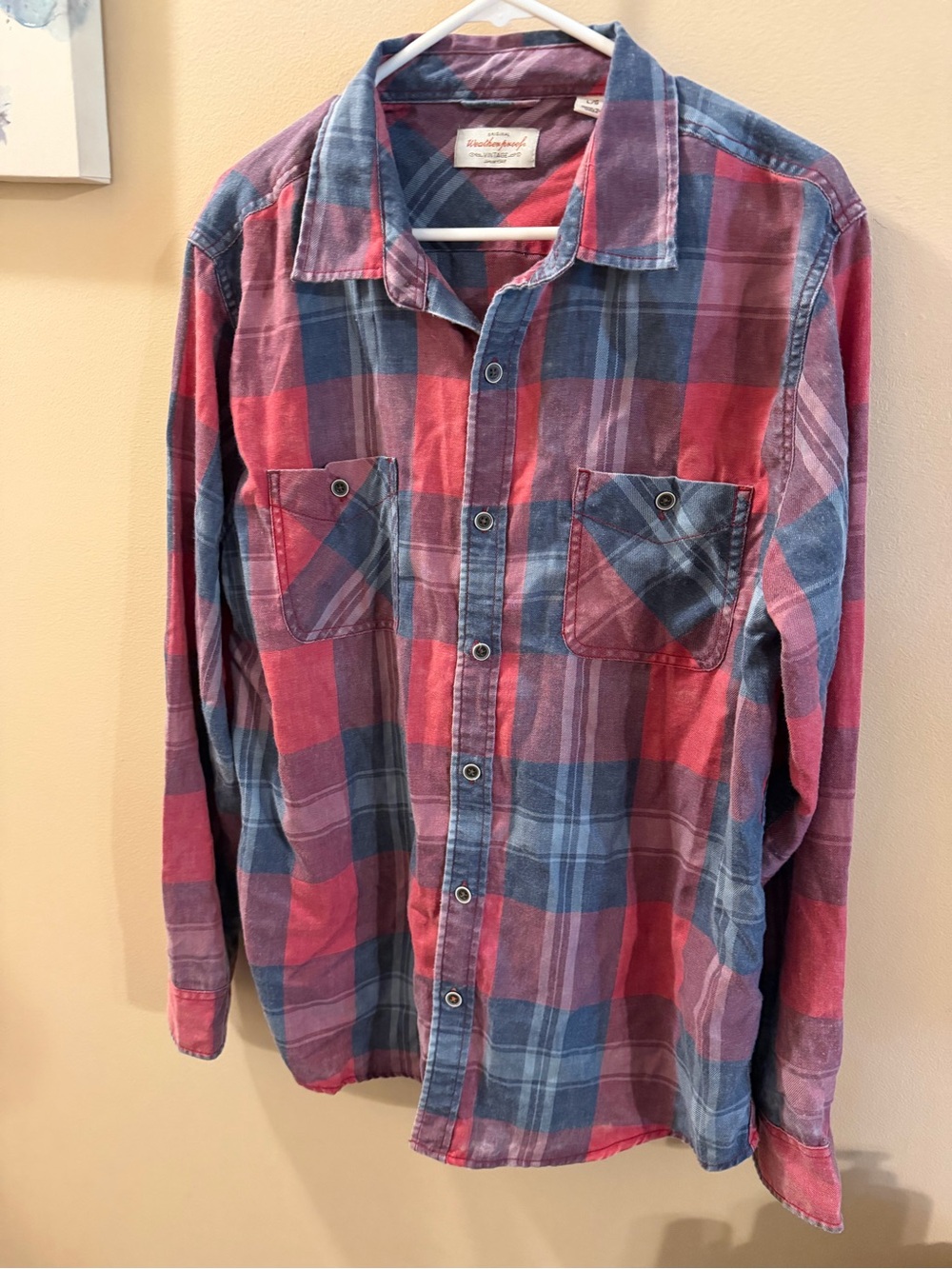 Weatherproof Red and Blue Plaid Men's Button-Down Shirt size L